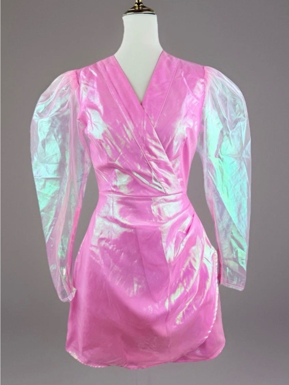 Women's Pink Iridescent Long Sleeve Wrap Dress
